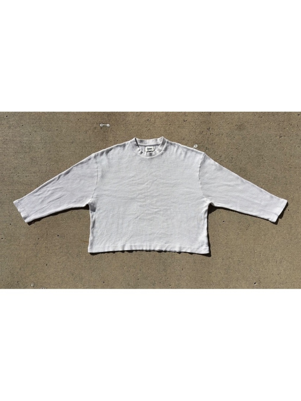 Elwood White Waffle Knit Thermal Boxy Crop Long Sleeve Shirt